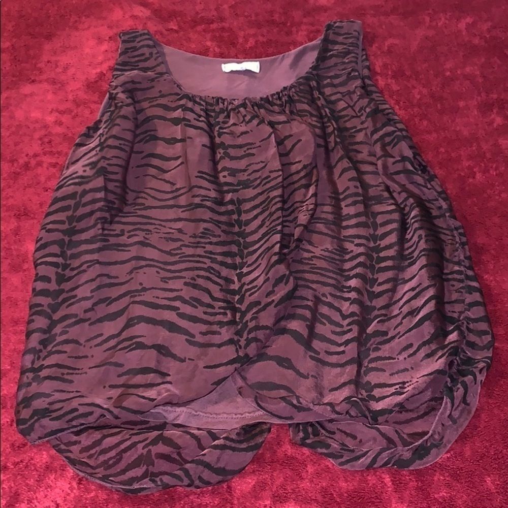 H Trend Silk Purple Zebra Stripe Blouse Size Small
